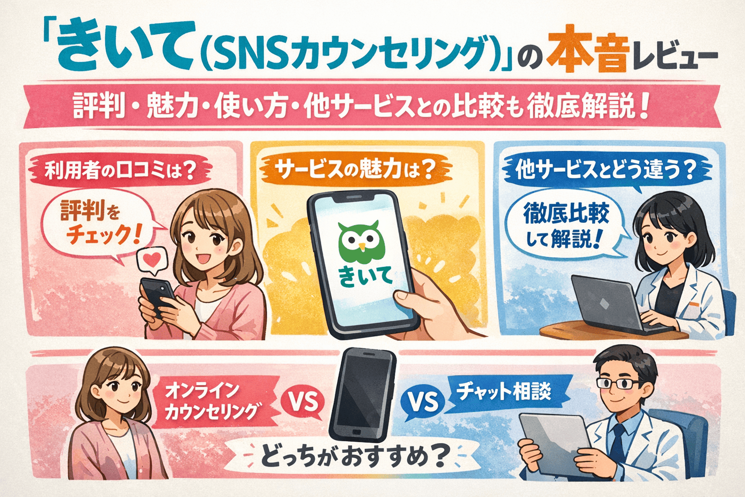 「きいて（SNSカウンセリング）」の本音レビュー｜評判・魅力・使い方・他サービスとの比較も徹底解説！